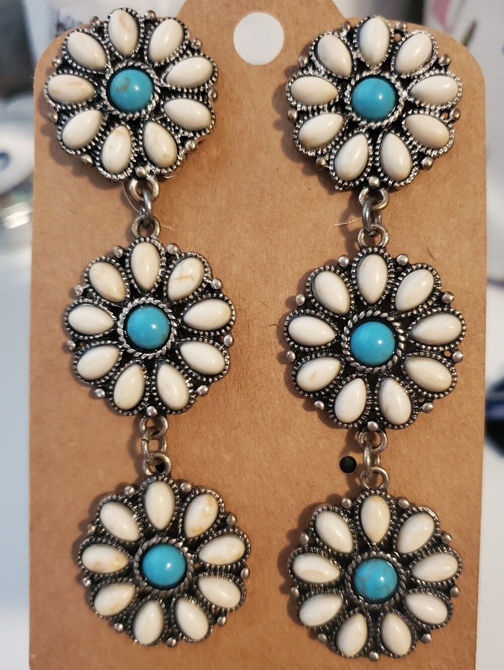 Turquoise & White Floral Drop Earrings